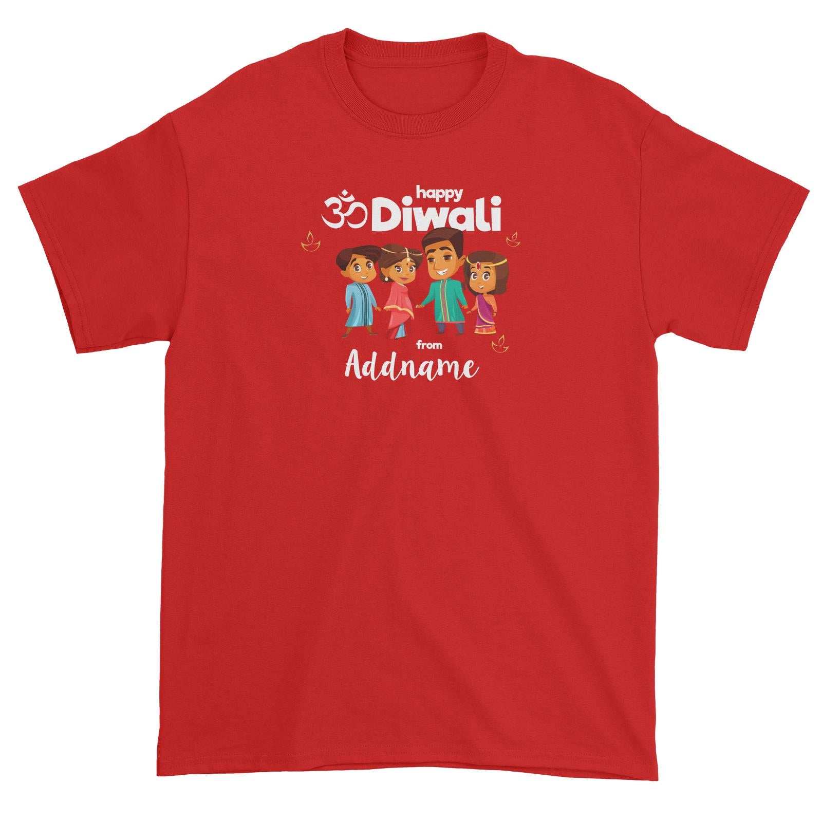 Cute Family Of Four OM Happy Diwali From Addname Unisex T-Shirt