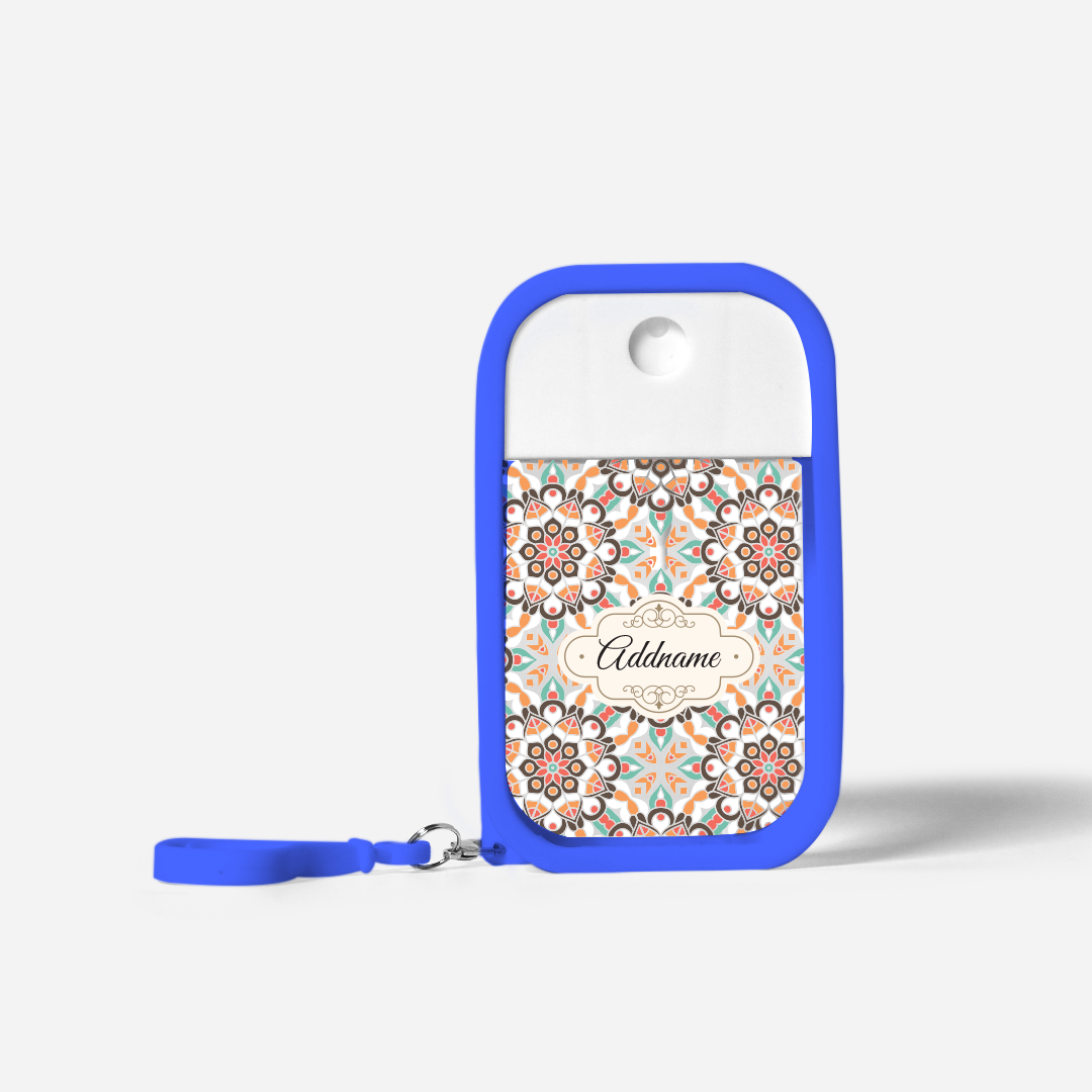 Moroccan Series Refillable Hand Sanitizer with Personalisation - Arabesque Geo Brown Royal Blue