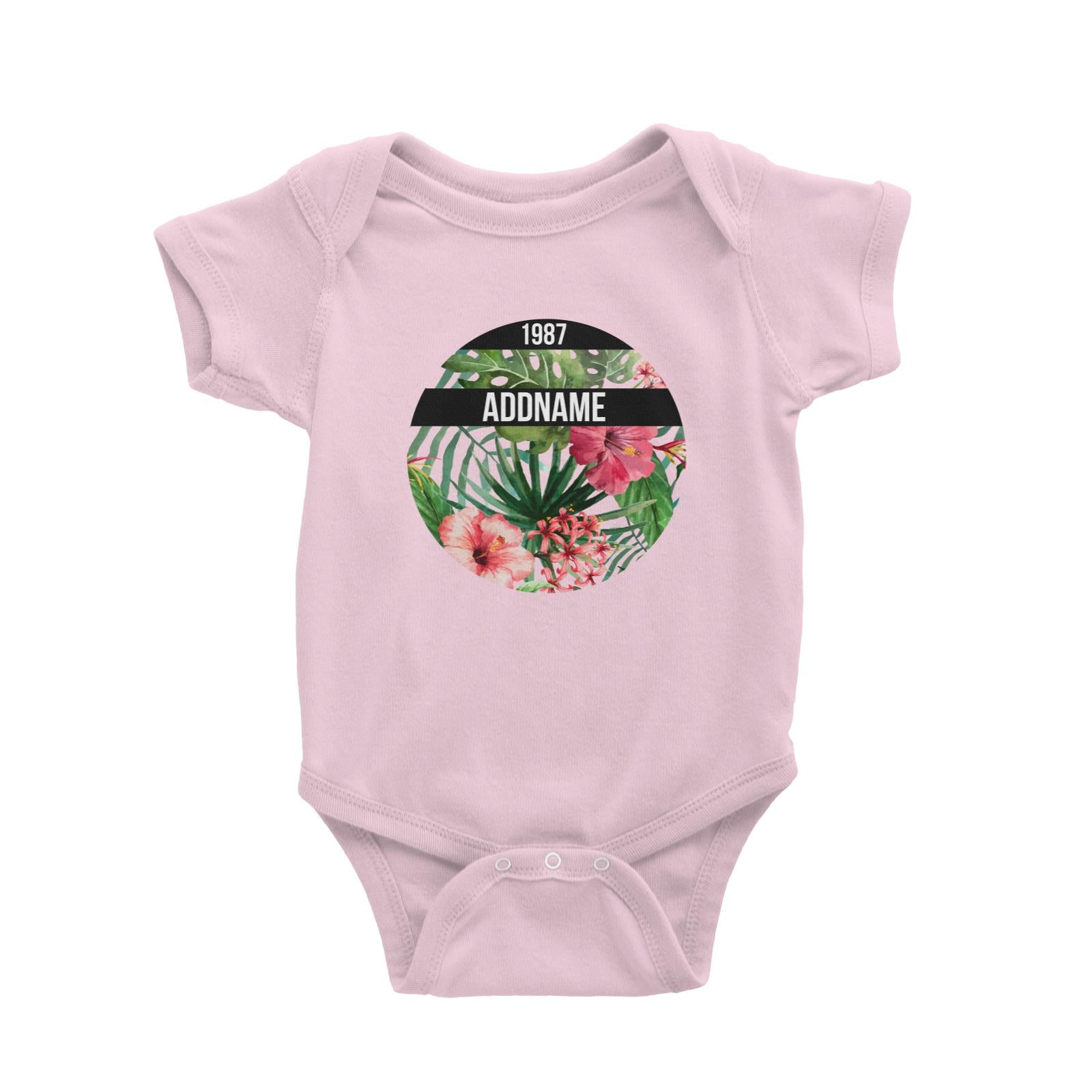 Tropical Leaves With Bunga Raya Personalizable with Name and Year Baby Romper
