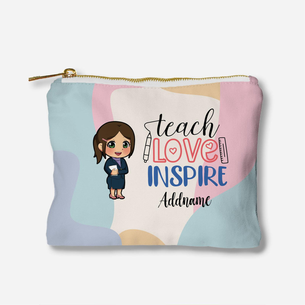 Teach Love Inspire With Chibi Chinese Female Teacher Full Print Zipper Pouch