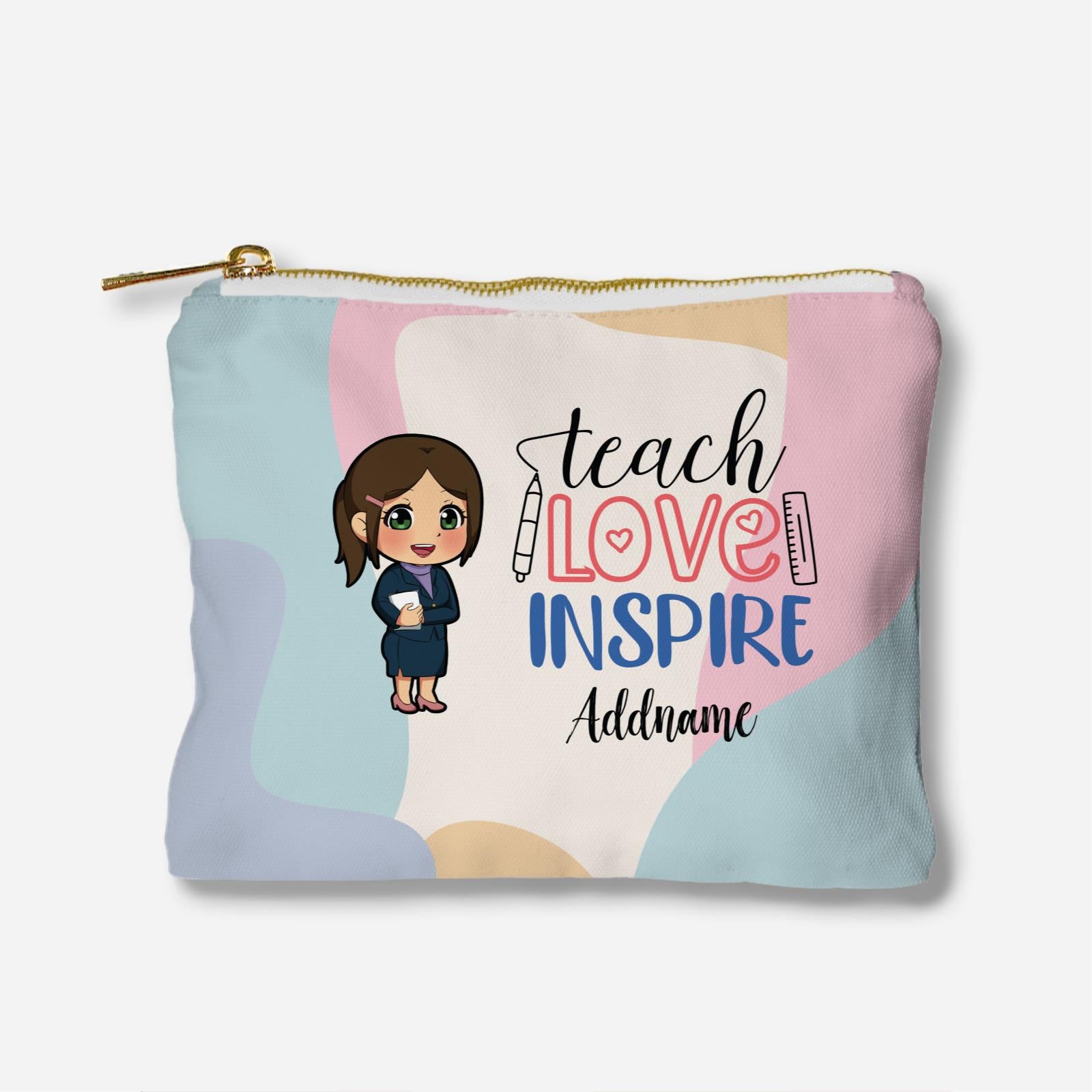Teach Love Inspire With Chibi Chinese Female Teacher Full Print Zipper Pouch