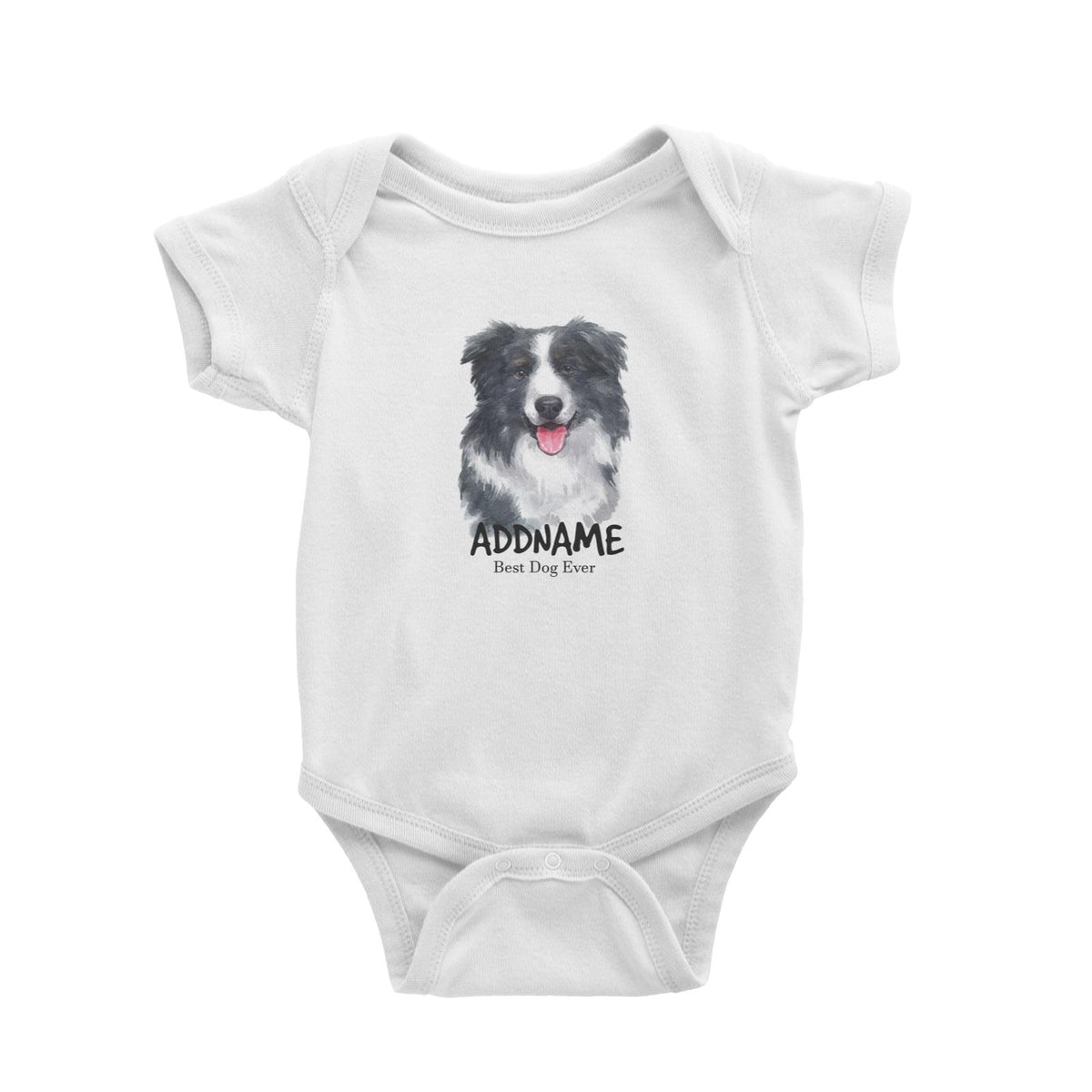 Watercolor Dog Border Collie Smile Best Dog Ever Addname Baby Romper