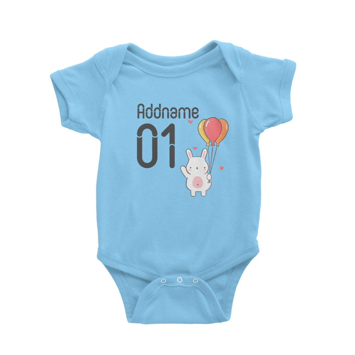 Name and Number Cute Hand Drawn Style Bunny Baby Romper