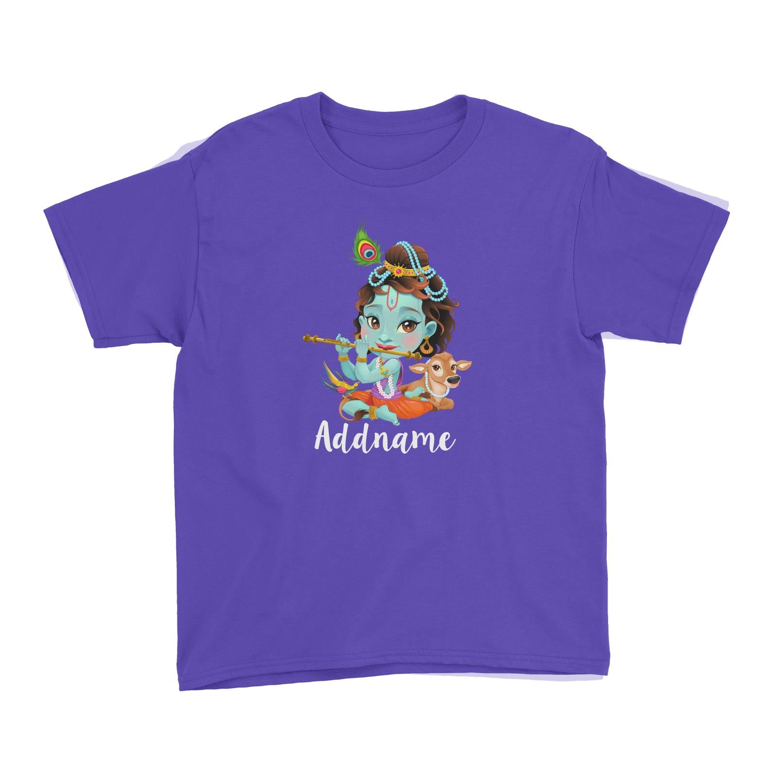Artistic Krishna Playing Flute with Cow Addname Kid's T-Shirt