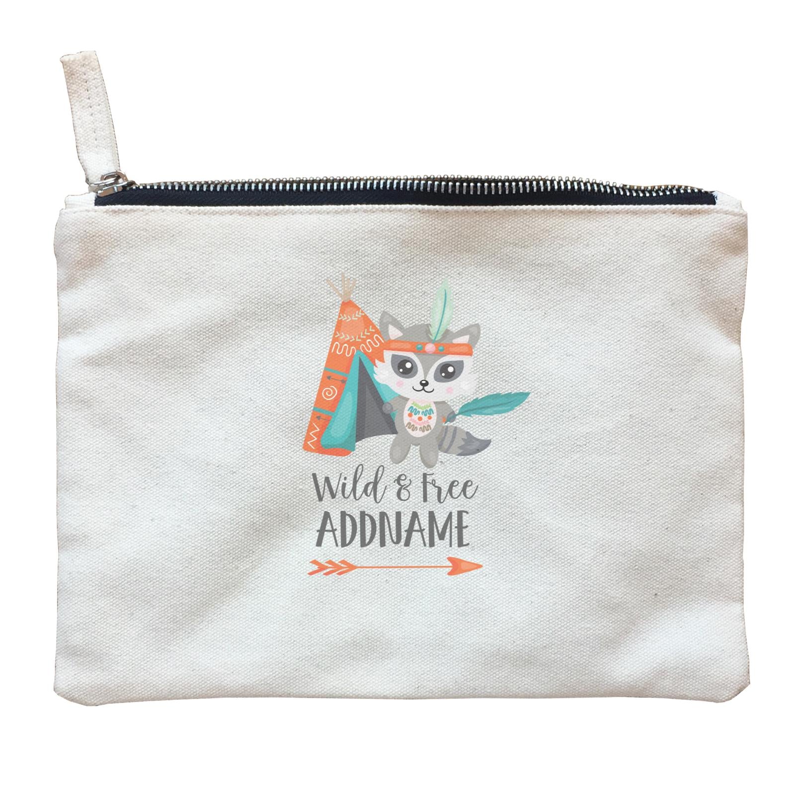 Cute Tribe Animals Raccoon Wild & Free Addname Zipper Pouch