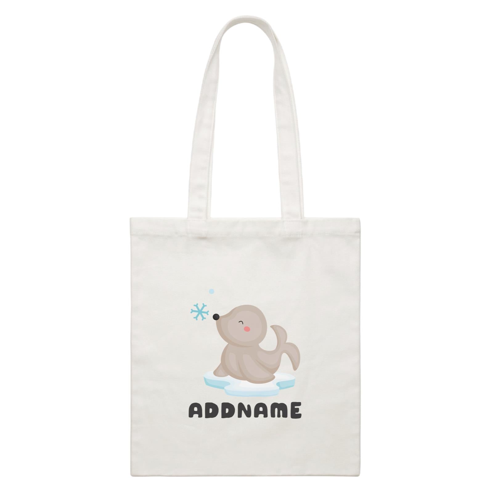Birthday Winter Animals Happy Snow Seal Addname White Canvas Bag