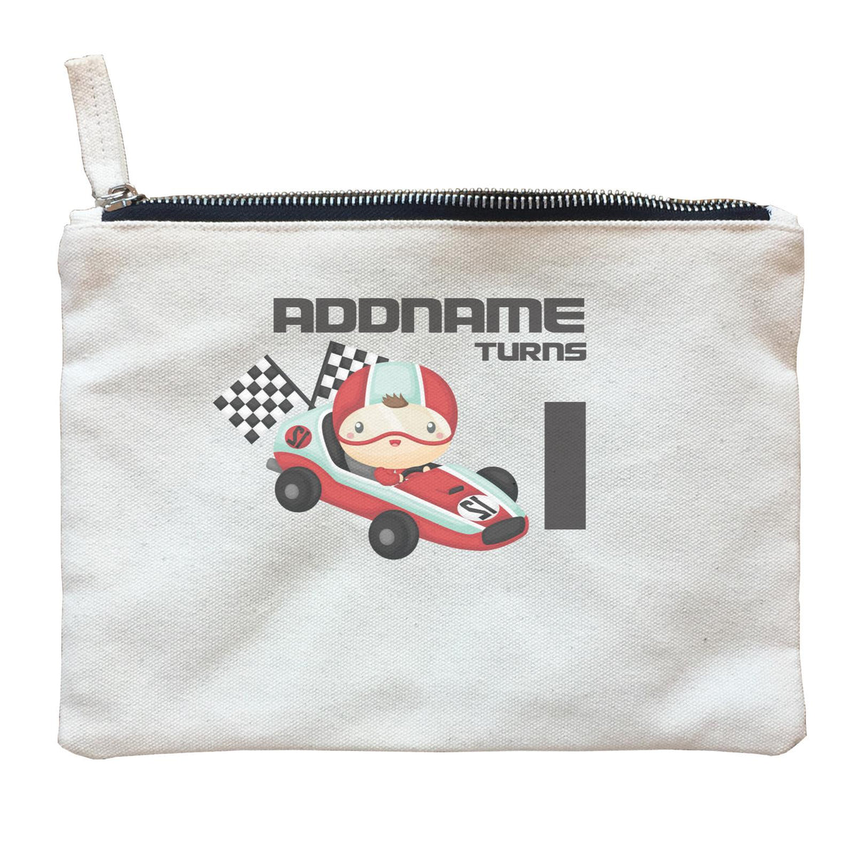 Birthday Cars Race Racer Boy With Racing Cars Addname Turns 1 Zipper Pouch