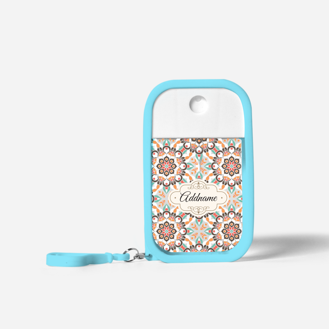 Moroccan Series Refillable Hand Sanitizer with Personalisation - Arabesque Geo Brown Light BLue