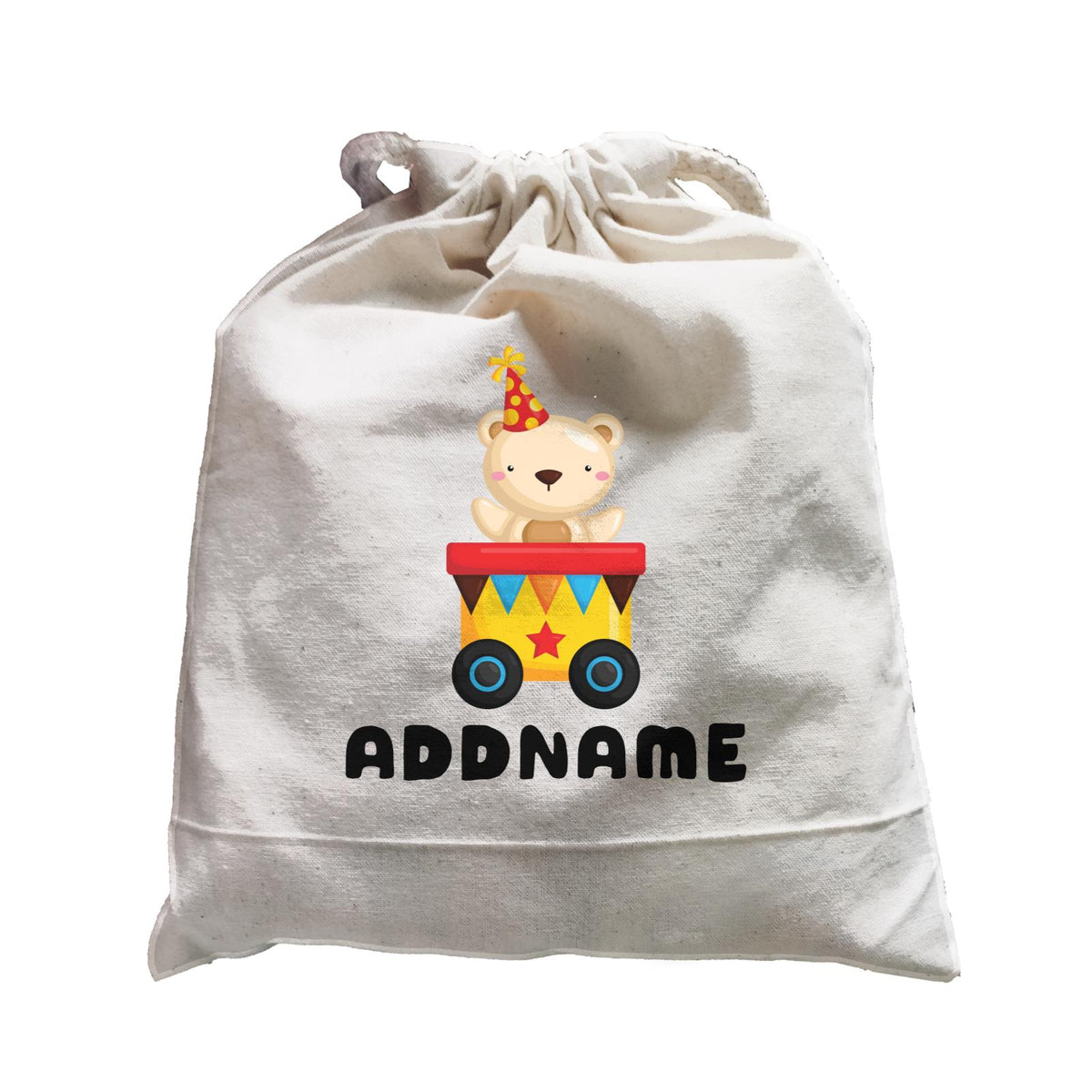Birthday Fun Train Bear Wearing Party Hat Addname Satchel