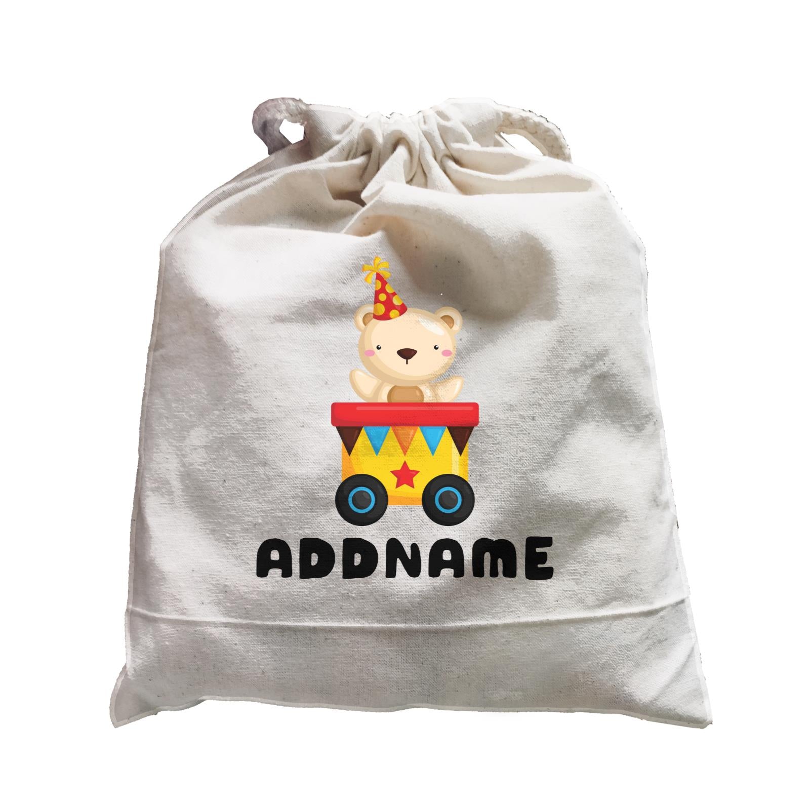 Birthday Fun Train Bear Wearing Party Hat Addname Satchel