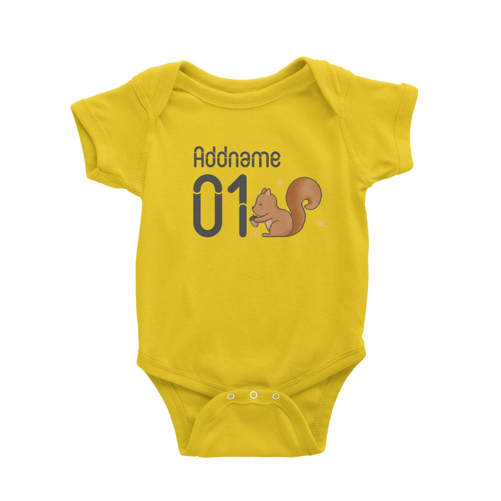 Name and Number Cute Hand Drawn Style Squirrel Baby Romper