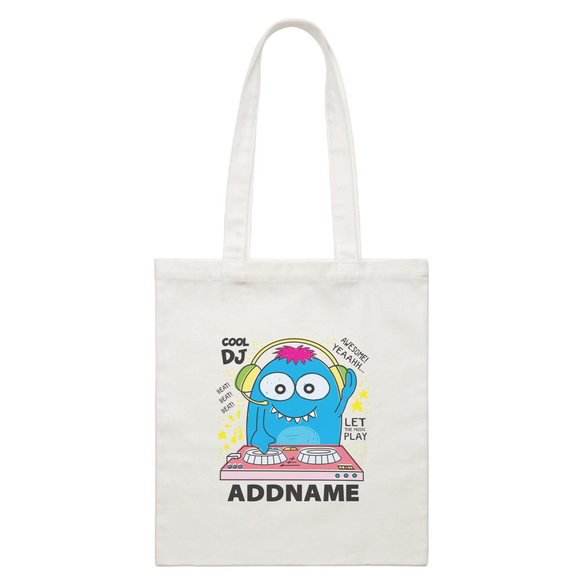 Cool Cute Monster Cool DJ Monster Addname White Canvas Bag