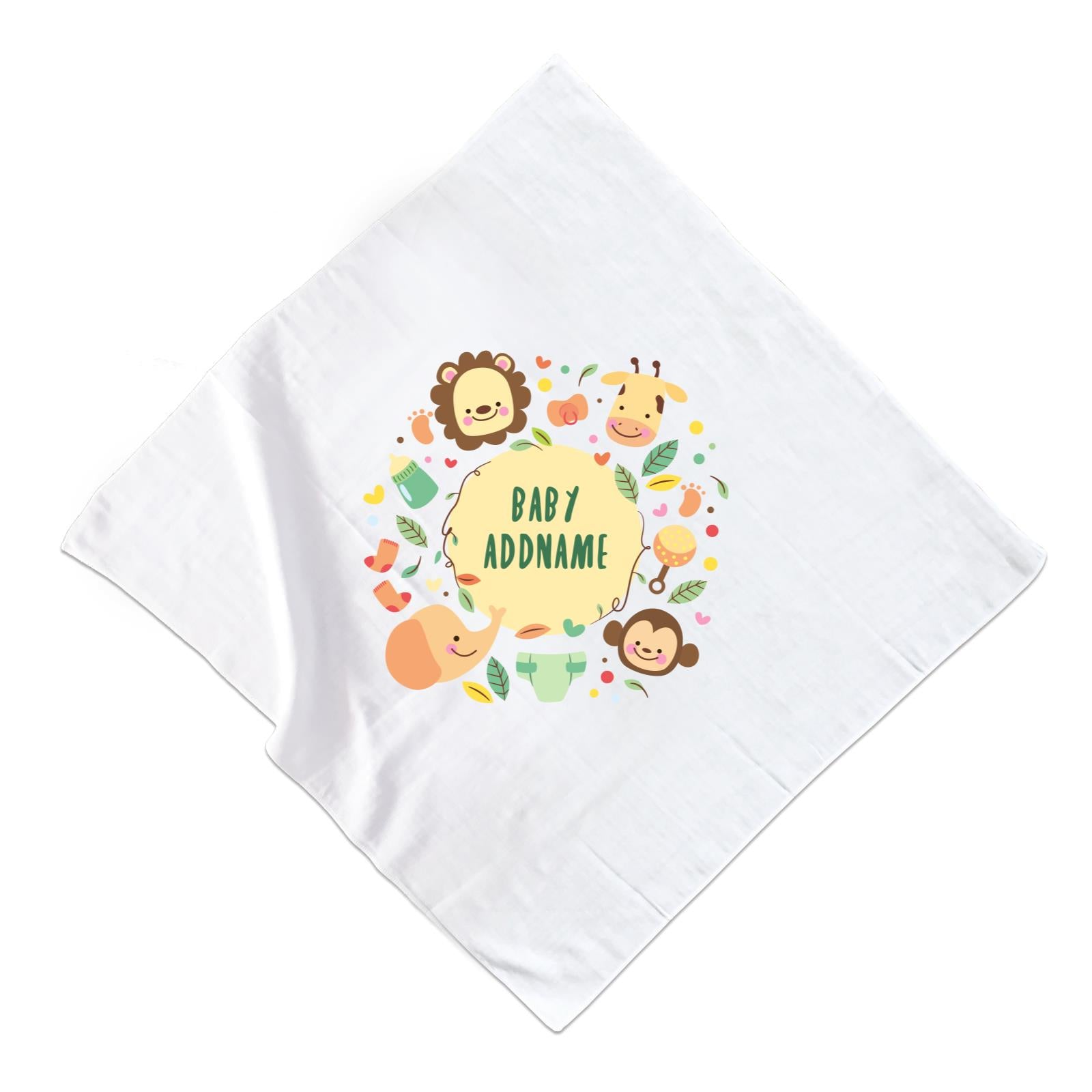 Baby Safari Animals with Addname Muslin Square