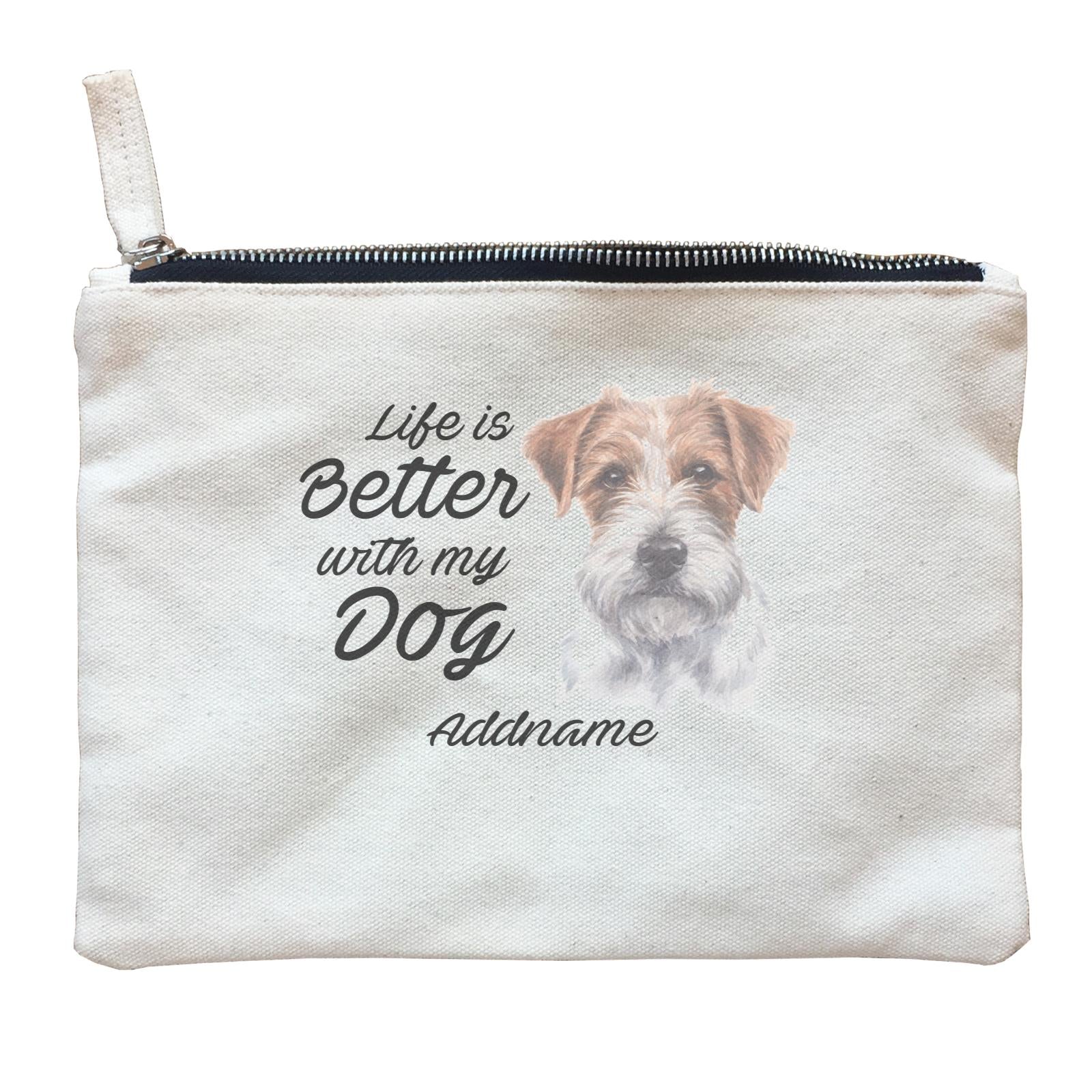 Watercolor Life is Better With My Dog Jack Russell Long Hair Addname Zipper Pouch