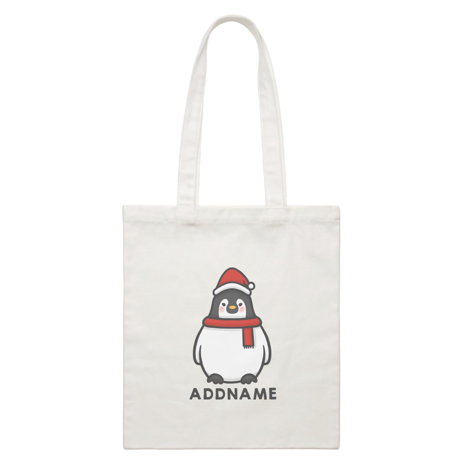 Xmas Cute Pengiun Christmas Hat Addname Accessories White Canvas Bag