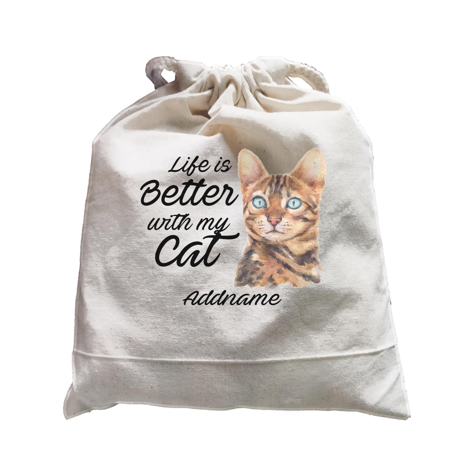 Watercolor Life is Better With My Cat Bengal Addname Satchel