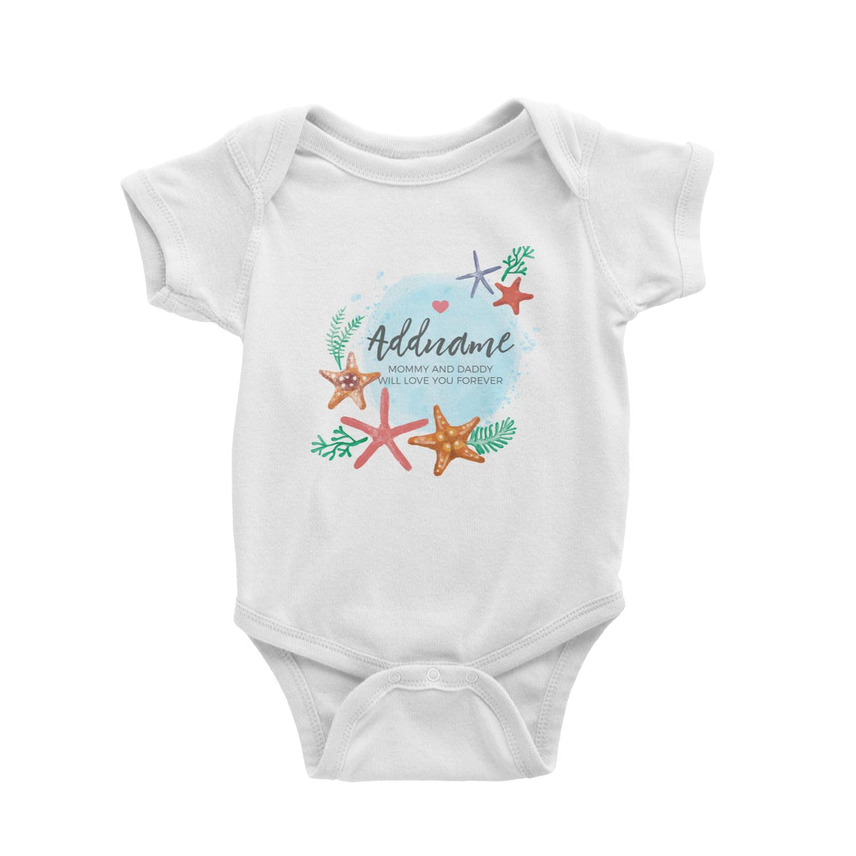 Watercolour Starfish and Coral Elements Personalizable with Name and Text Baby Romper