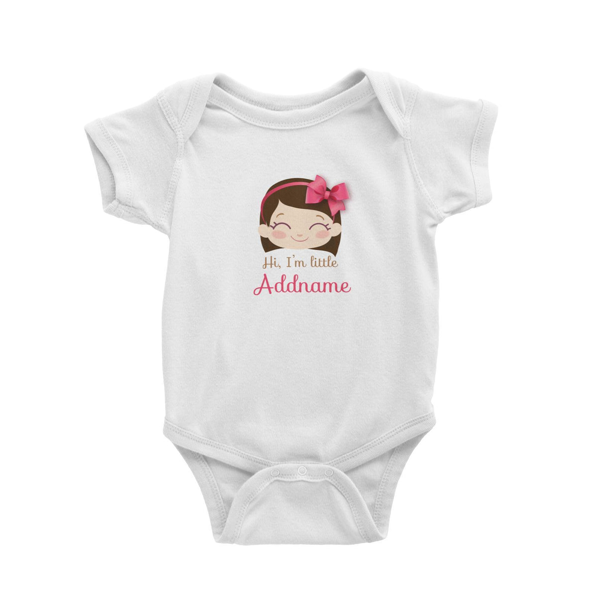 Cute Girl with Pink Bow Hi I Am Little Addname Baby Romper