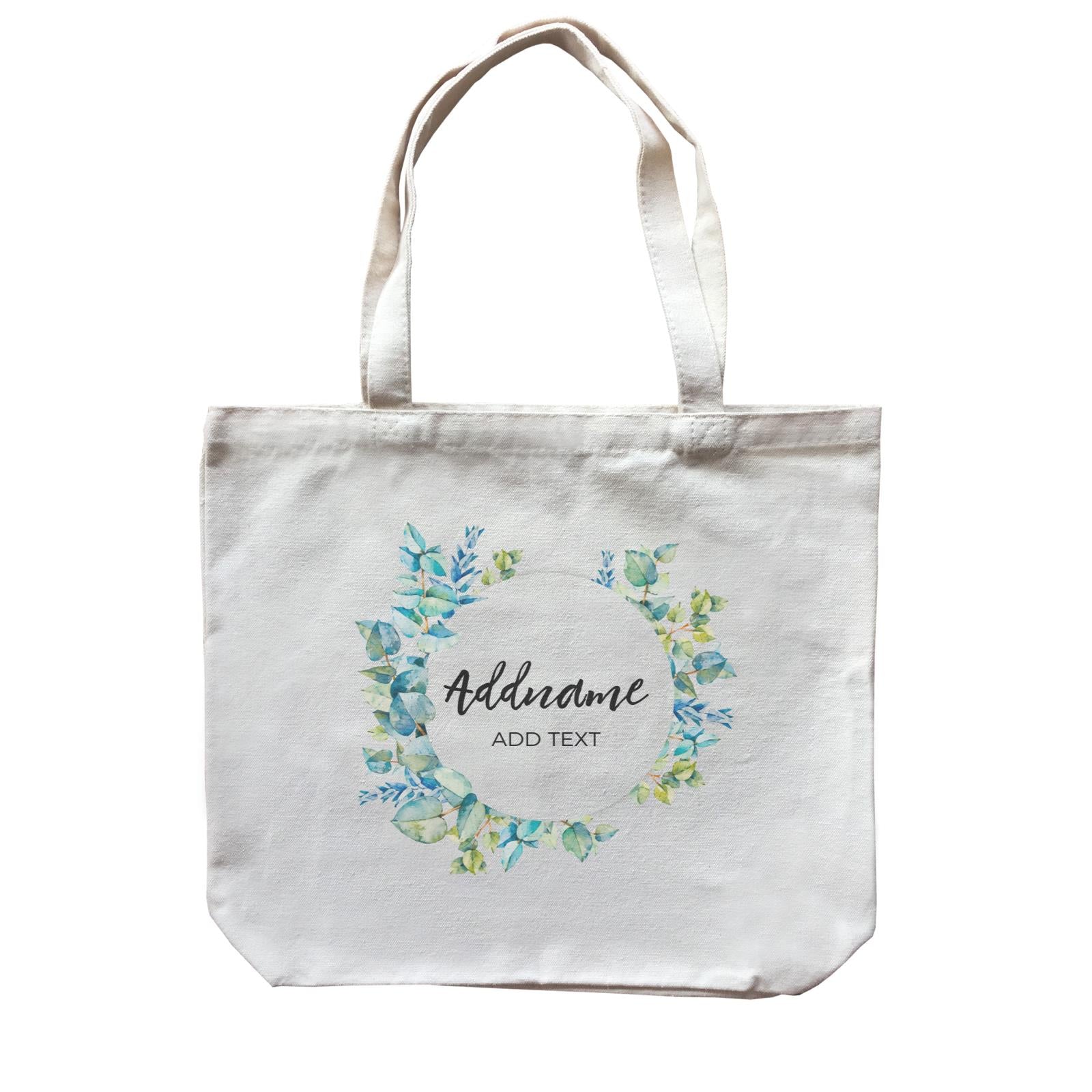 Add Your Own Text Teacher Blue Leaves Wreath Addname And Add Text Canvas Bag