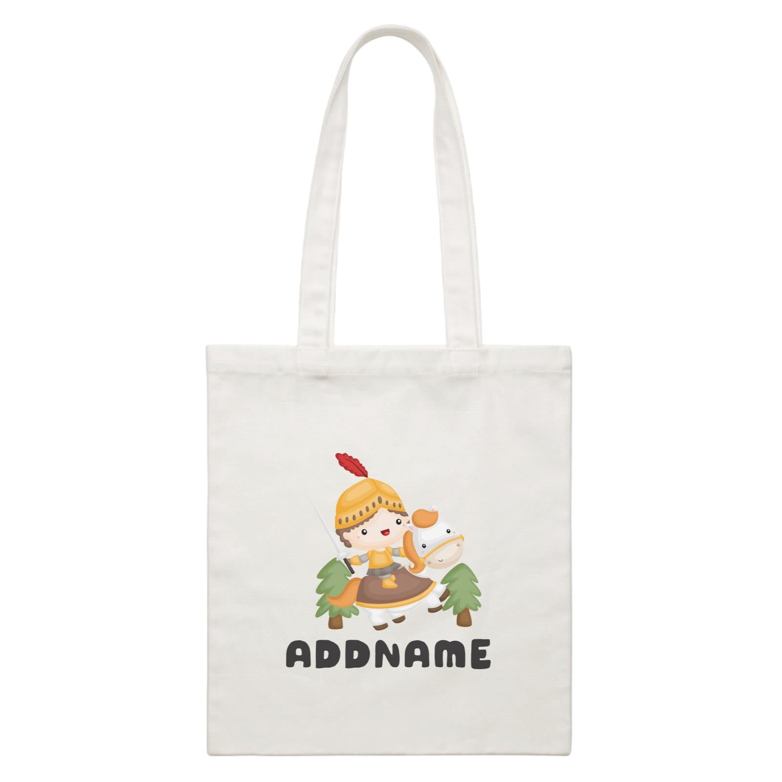 Birthday Royal Knight Boy Ridding Horse Addname White Canvas Bag