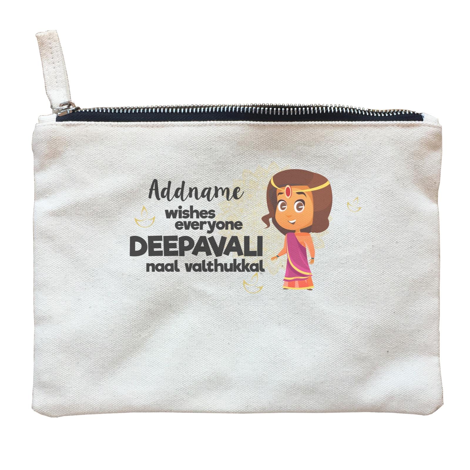 Cute Girl Wishes Everyone Deepavali Addname Zipper Pouch