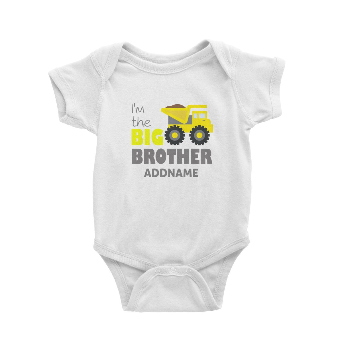 I'm The Big Brother Addname with Yellow Bulldozer Baby Romper Personalizable Designs Basic Newborn