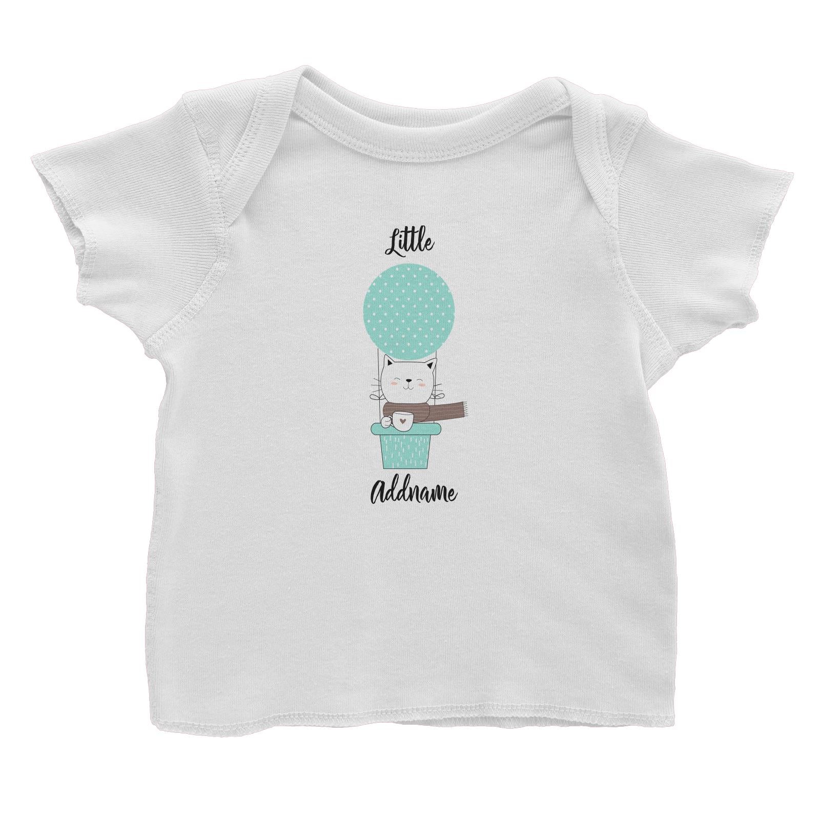 Cute Air Balloon with White Cat and Coffee Cup Addname Baby T-Shirt