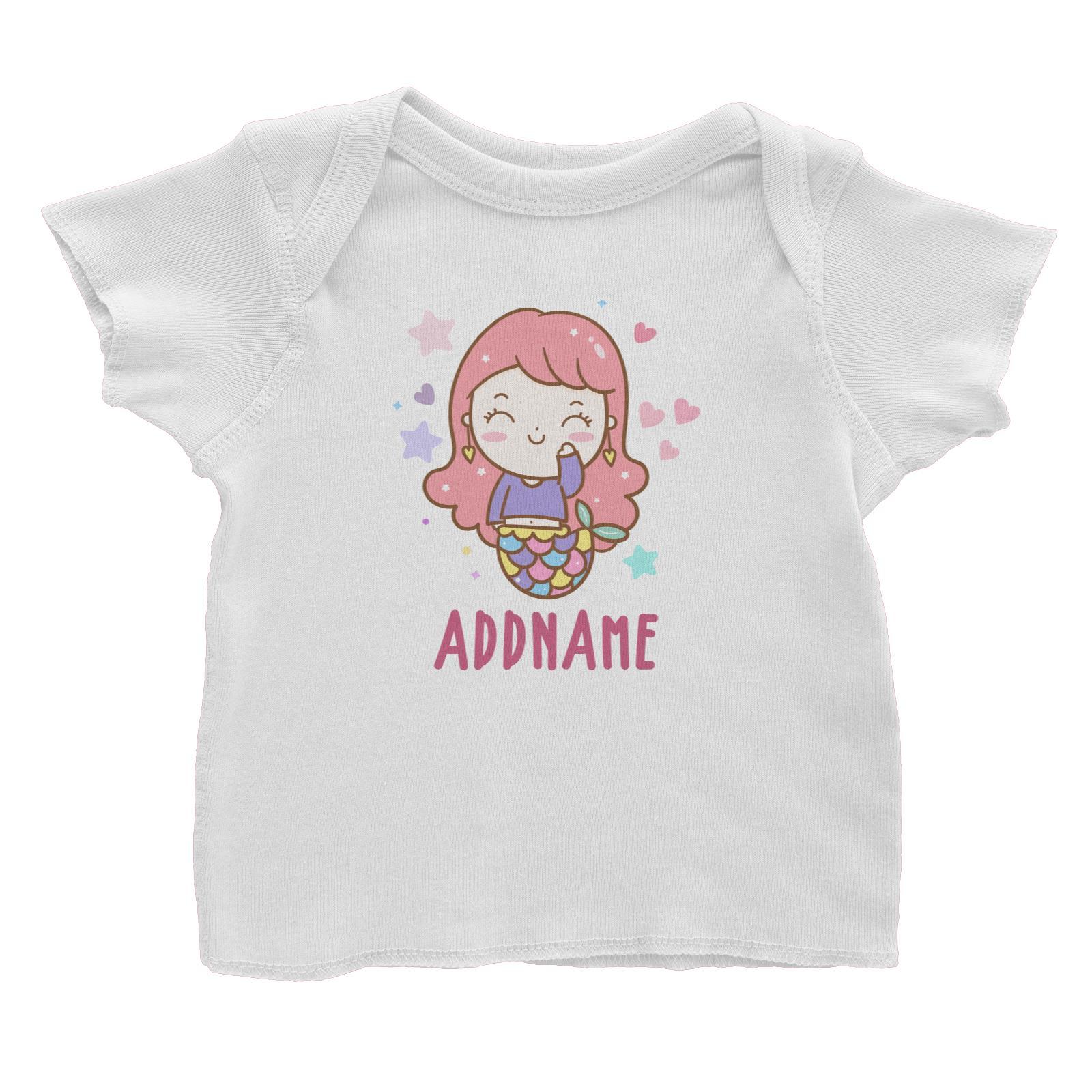 Unicorn And Princess Series Cute Happy Waving Mermaid Girl Addname Baby T-Shirt