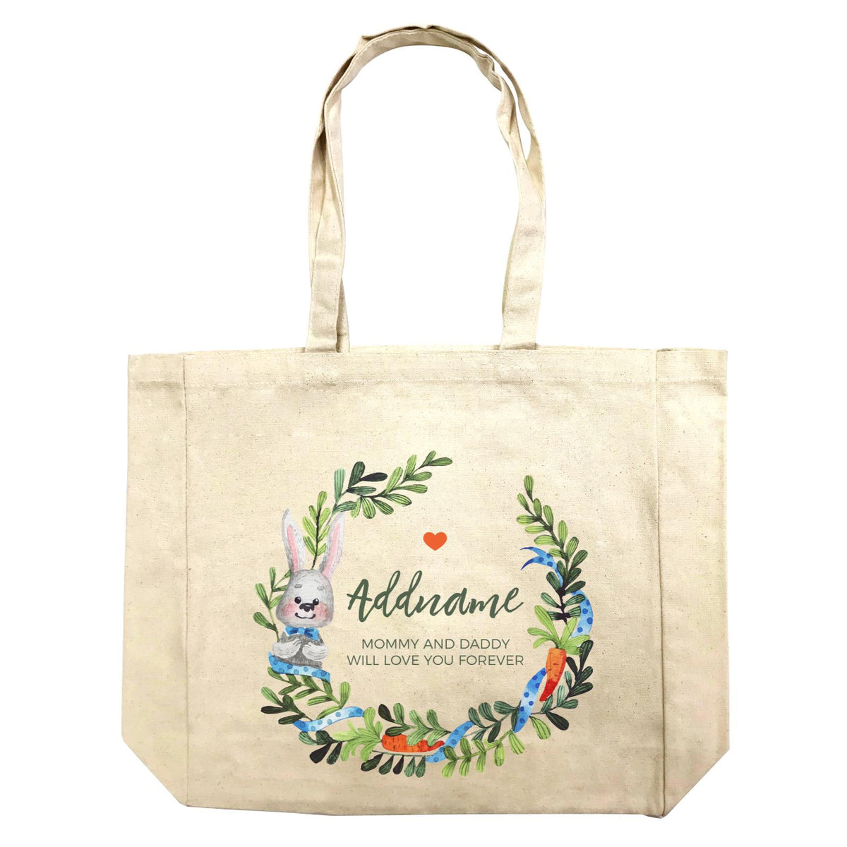 Watercolour Blue Rabbit and Carrots Wreath Personalizable with Name and Text Shopping Bag