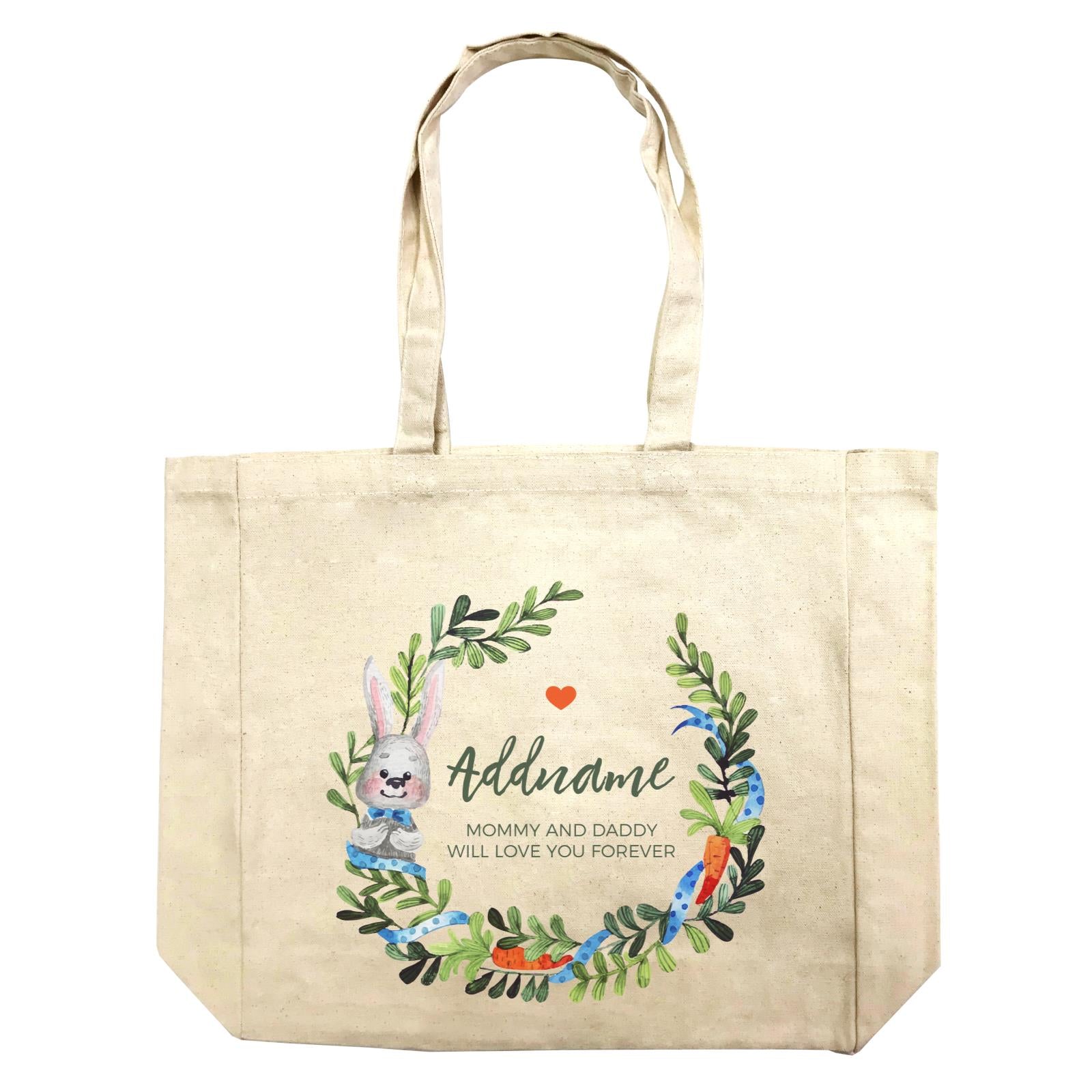 Watercolour Blue Rabbit and Carrots Wreath Personalizable with Name and Text Shopping Bag