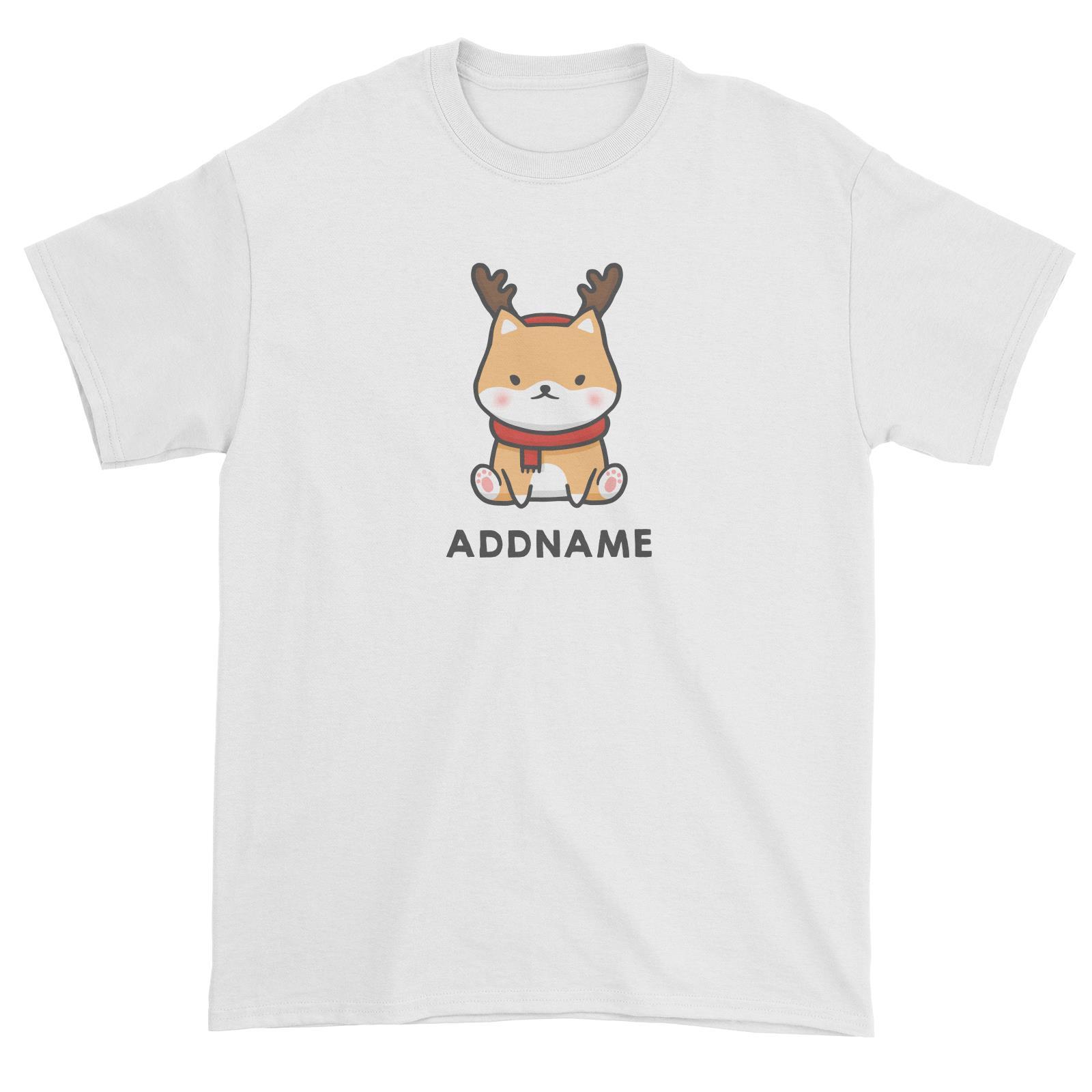 Xmas Cute Shiba Inu Sitting Addname Unisex T-Shirt