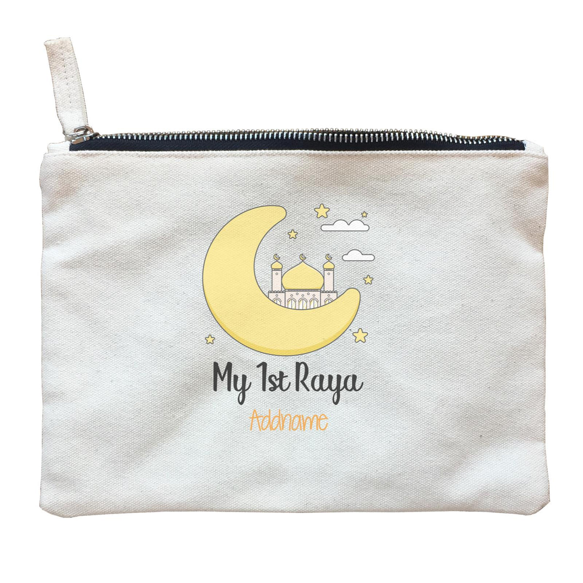 Raya Cute Mosque Cartoon Moon My 1st Raya Addname Zipper Pouch