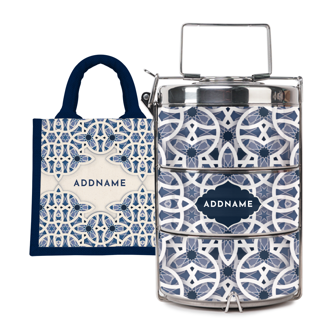 Ratu Series - Blue Tiffin Carrier with Half Lining Lunch Bag