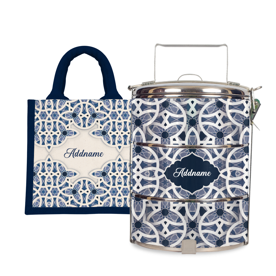 Ratu Series - Blue Tiffin Carrier with Half Lining Lunch Bag