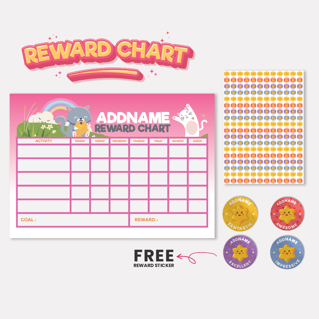 Kids Essentials - Kids Planner With Reward Sticker Cute Cat Pink