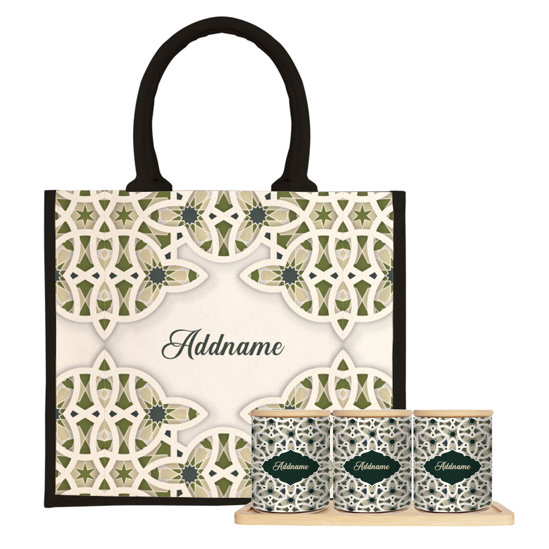 Ratu Series - Green Balang Raya Set (3 in 1) with Half Lining Jute Bag