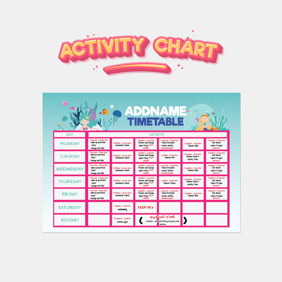 Kiddies Essentials - Kids Time Table Pop Mermaid