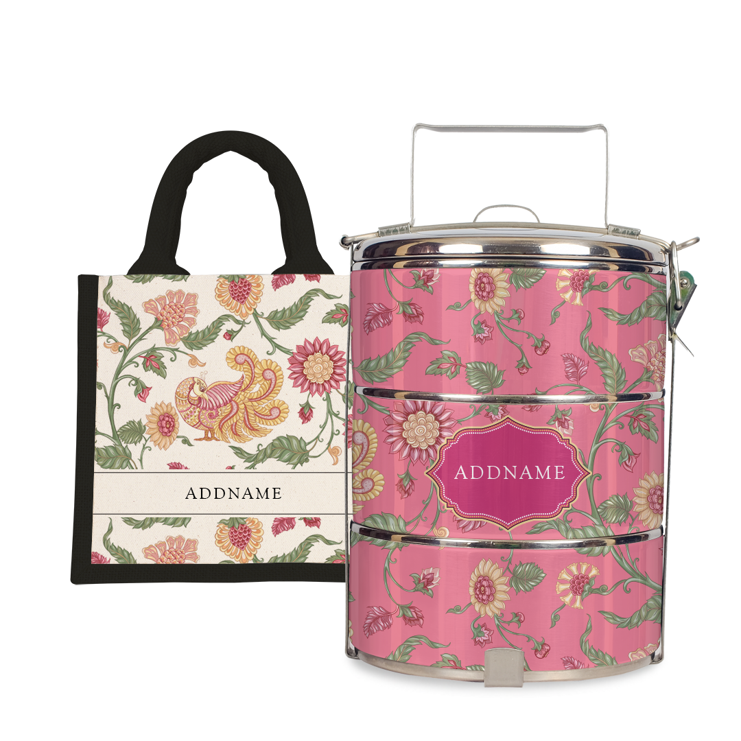 Batik Cempaka - Lunch Tote Bag with Three-Tier Tiffin Carrier
