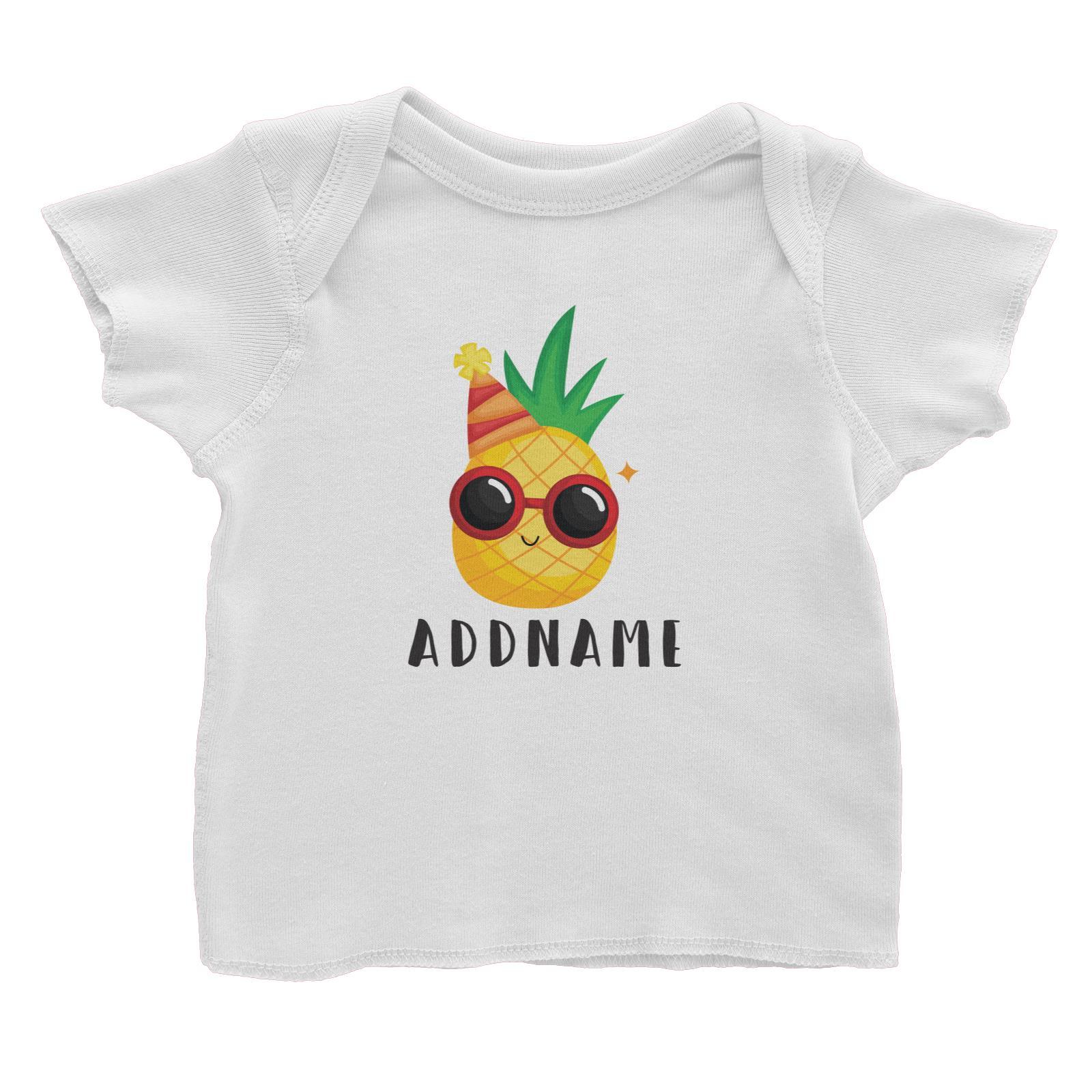 Birthday Hawaii Cool Pineapple Wearing Glasses And Party Hat Addname Baby T-Shirt