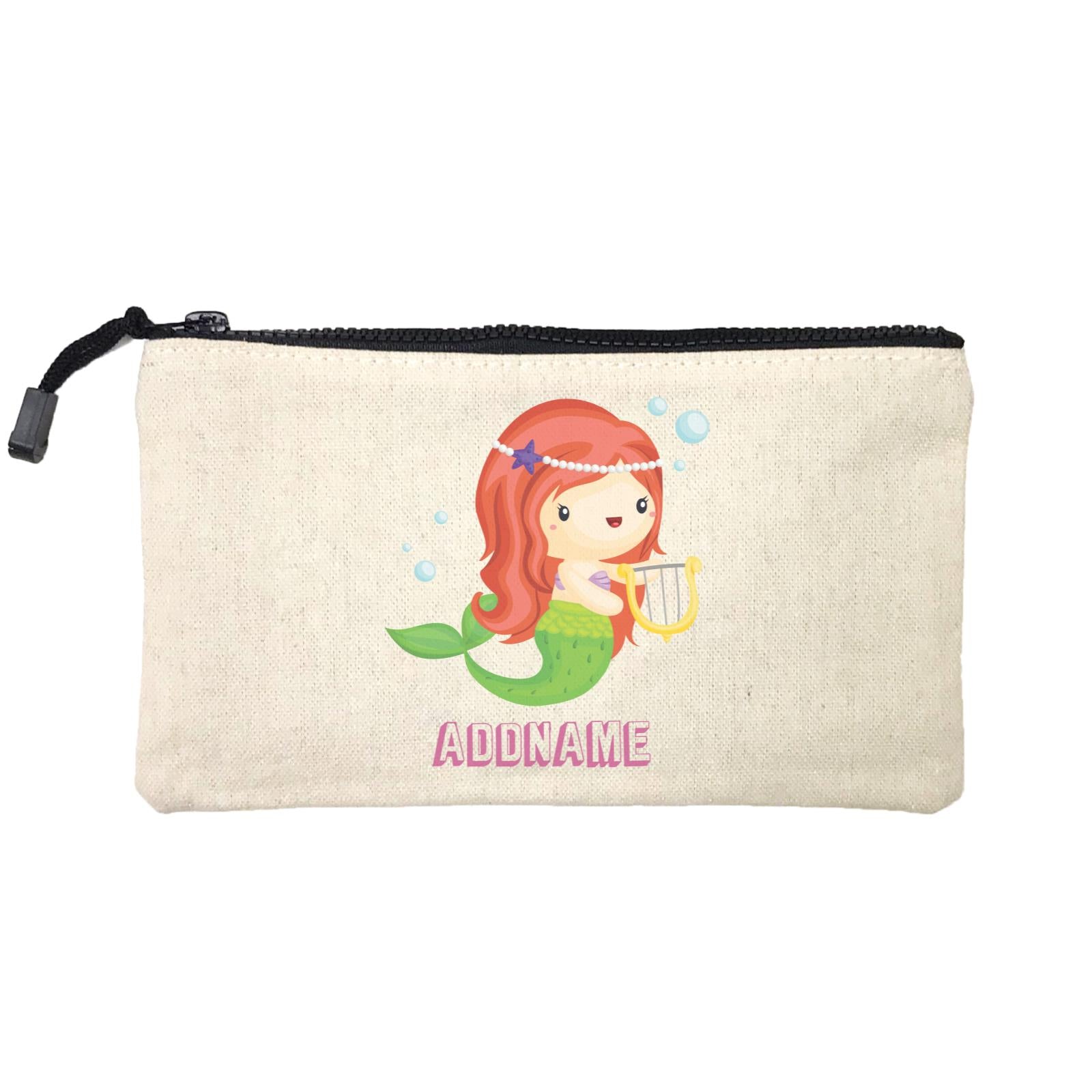 Birthday Mermaid Red Long Hair Mermaid Playing Harp Addname Mini Accessories Stationery Pouch