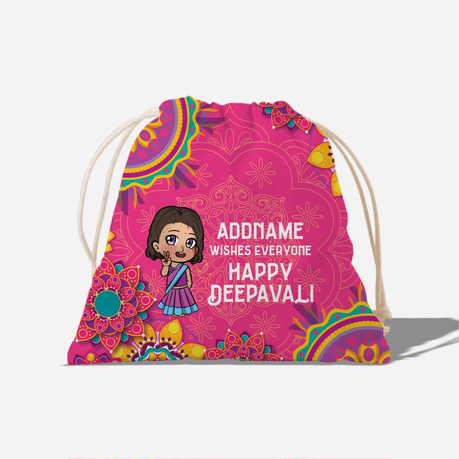 Deepavali Chibi Full Print Satchel - Little Girl Front Addname Wishes Everyone Deepavali
