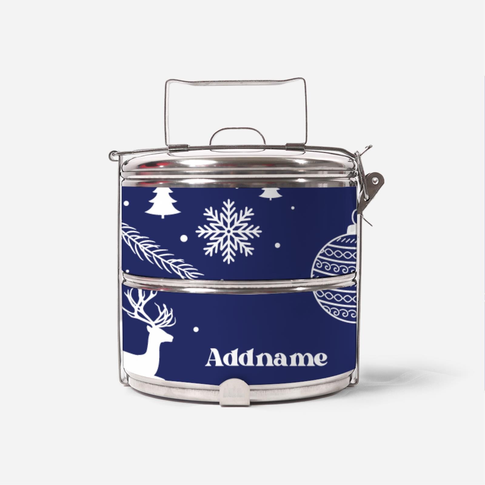 Christmas Series Standard Two Tier Standard Two Tier Tiffin Carrier - Jubilant Reindeers Blue