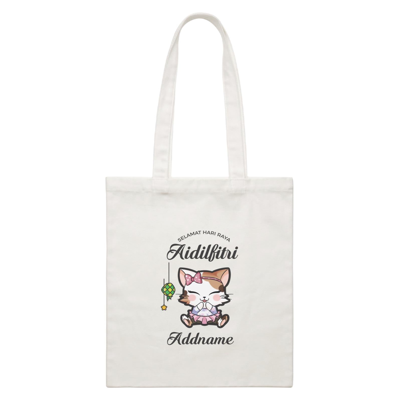 Raya Cute Animals Baby Girl Cat Wishes Selamat Hari Raya Aidilfitri White Canvas Bag