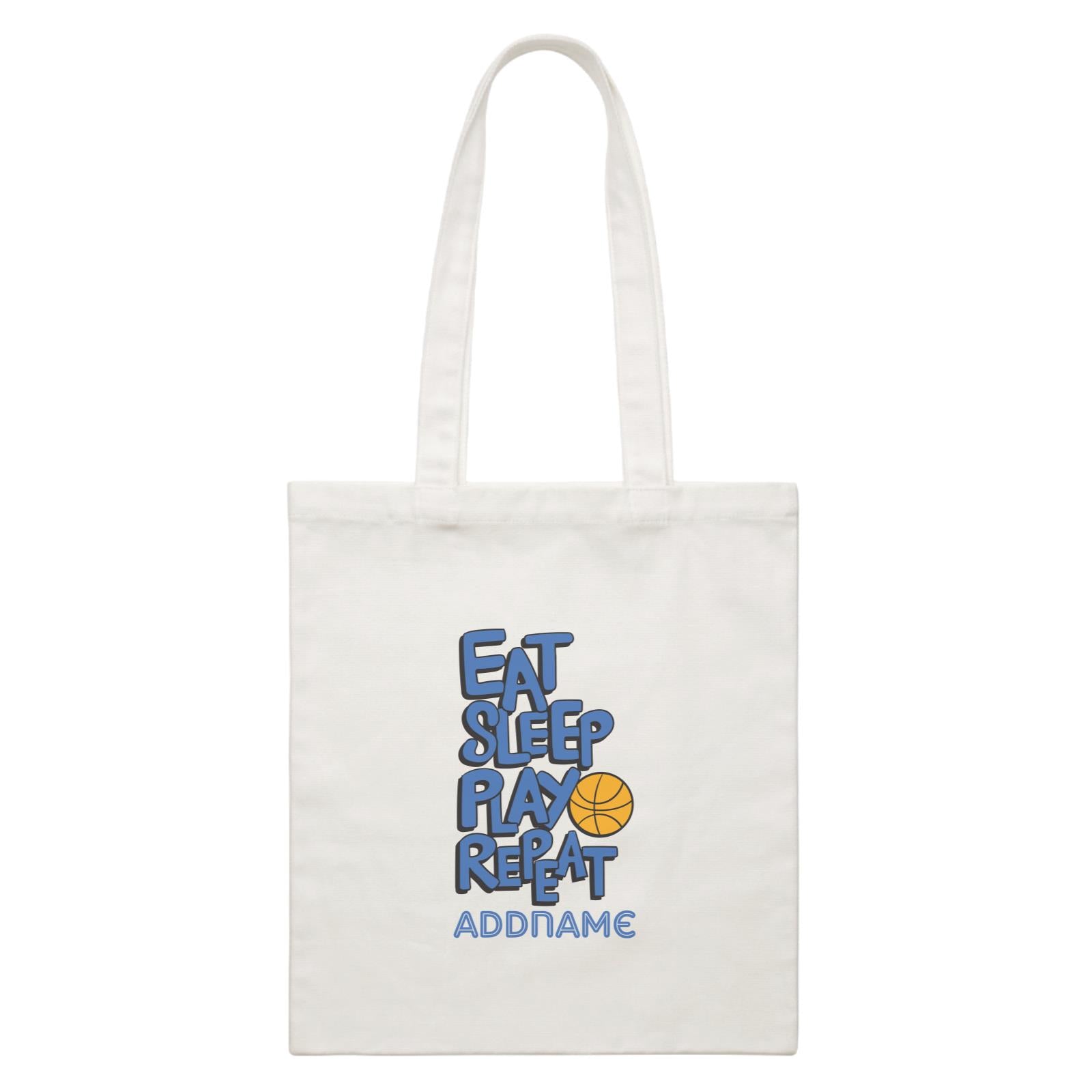 Cool Cute Words Eat Sleep Play Repeat Addname White Canvas Bag