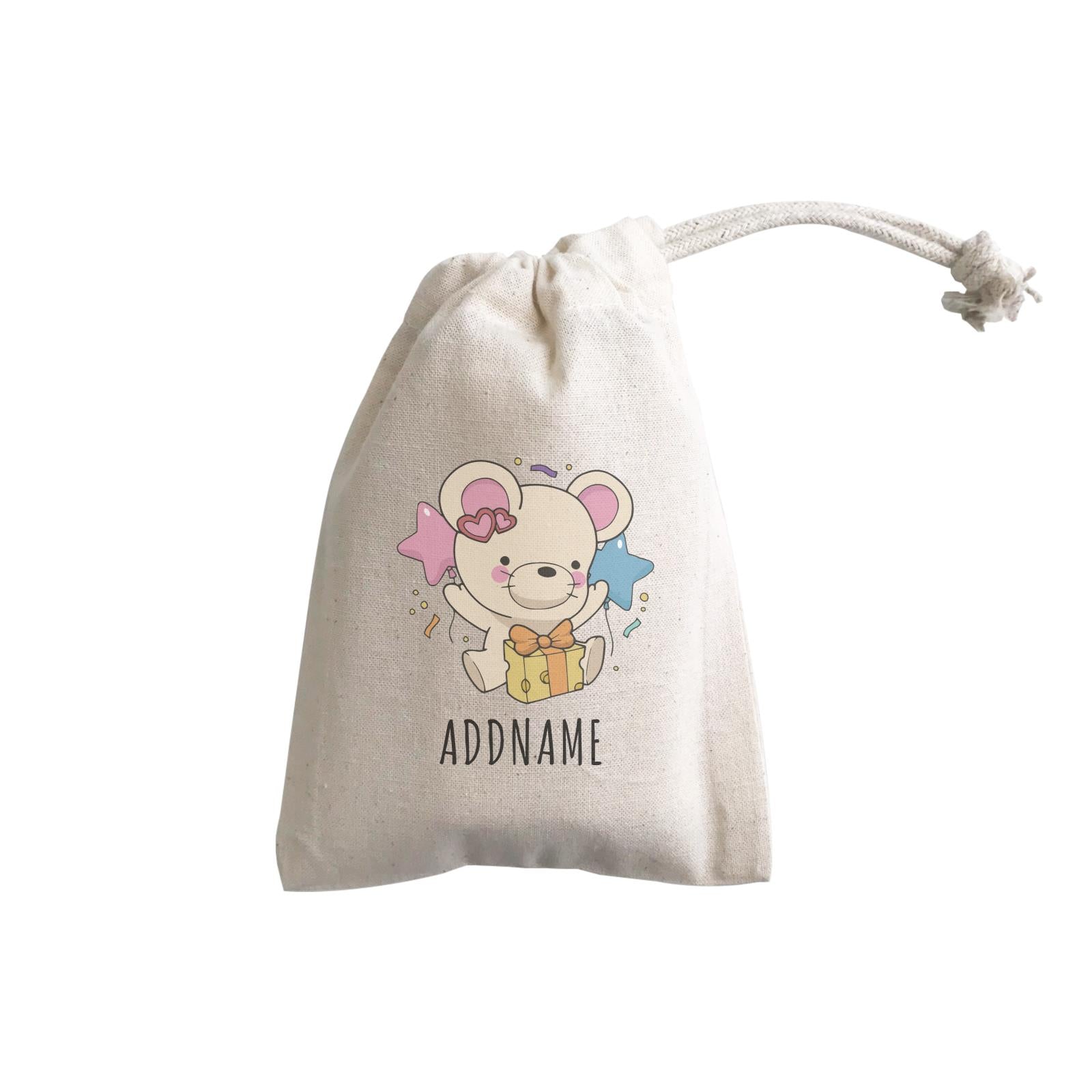 Birthday Sketch Animals Mouse with Cheese Present Addname GP Gift Pouch