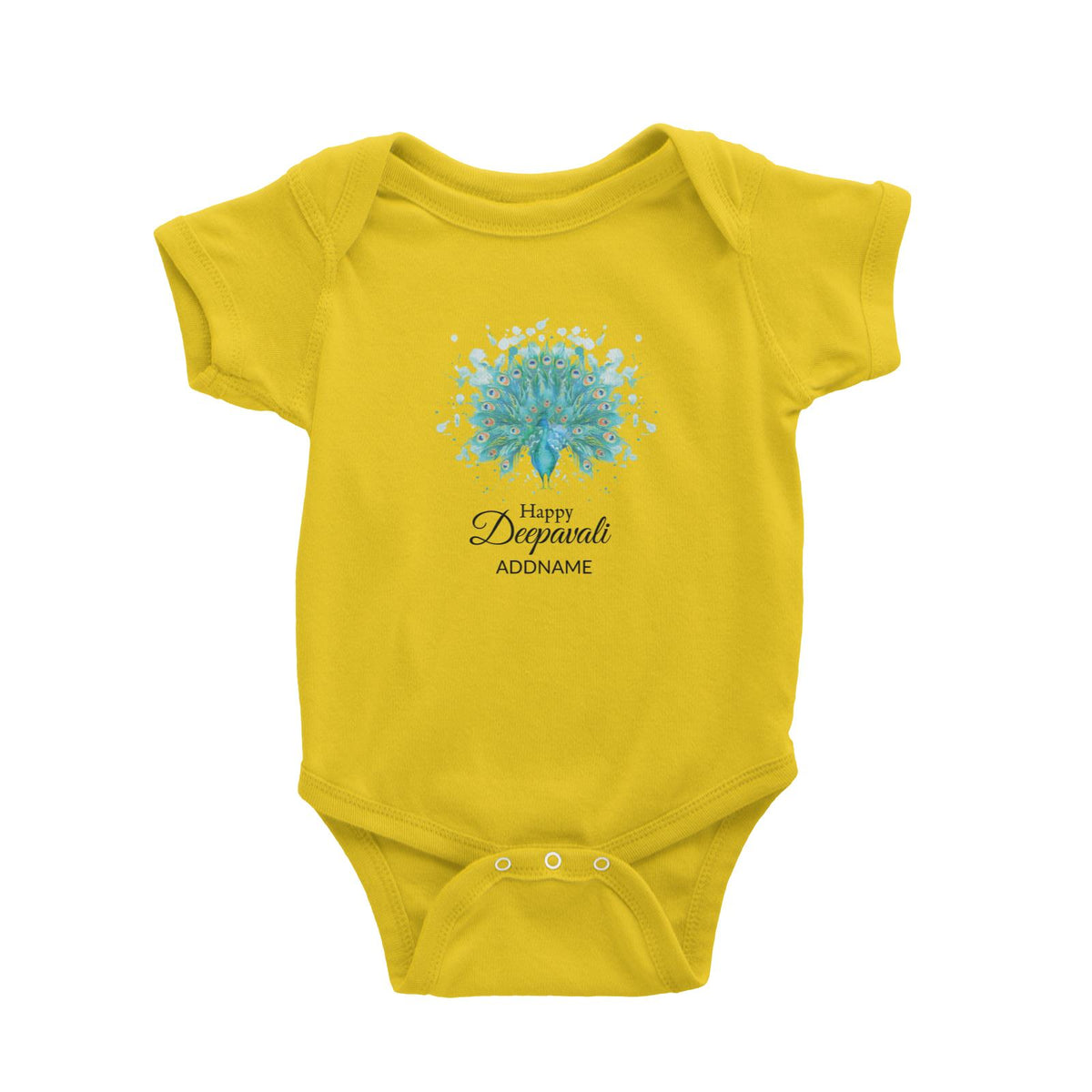 Deepavali Watercolour Peacock Greetings Addname Baby Romper