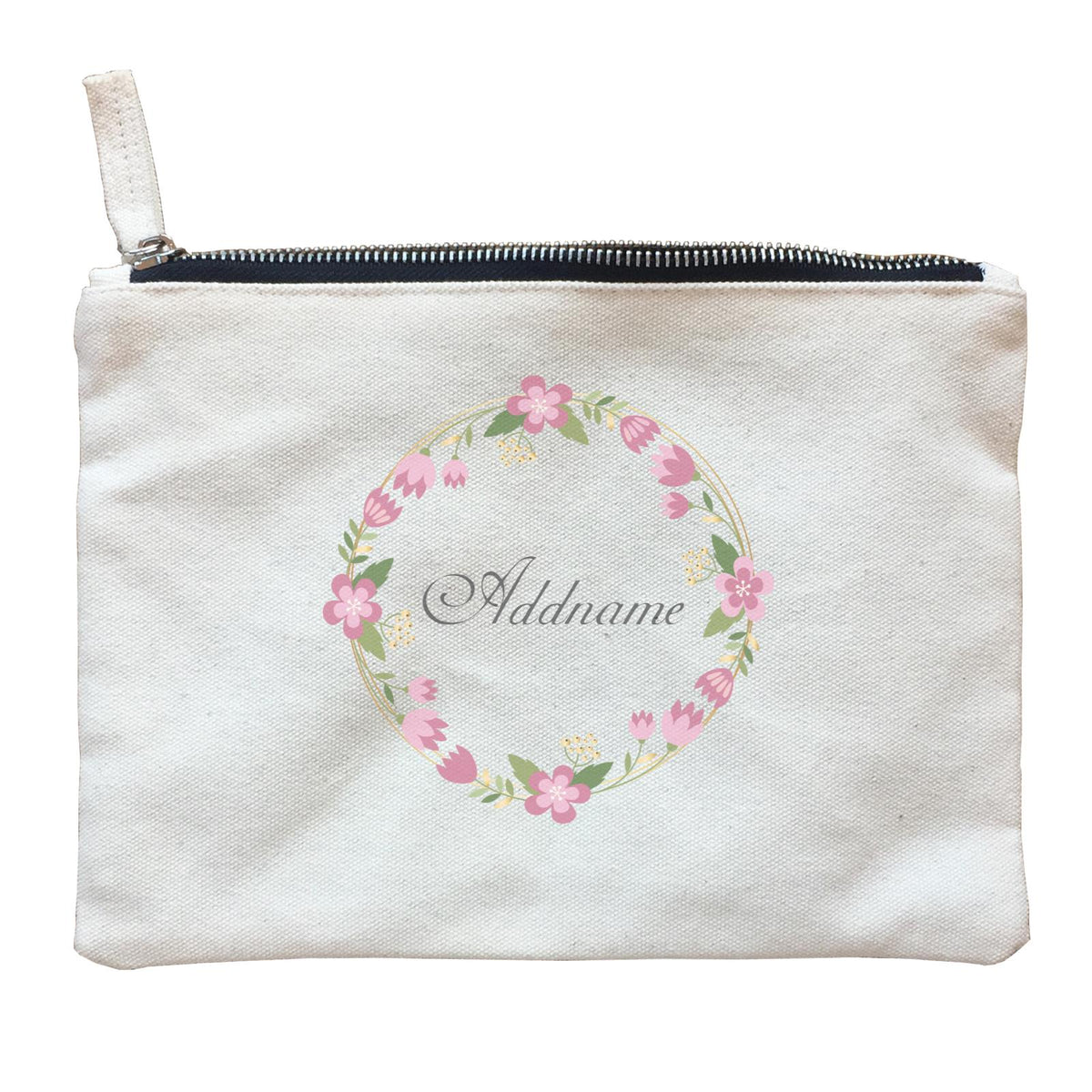 Pink Geometric Flower Wreath Addname Accessories Zipper Pouch