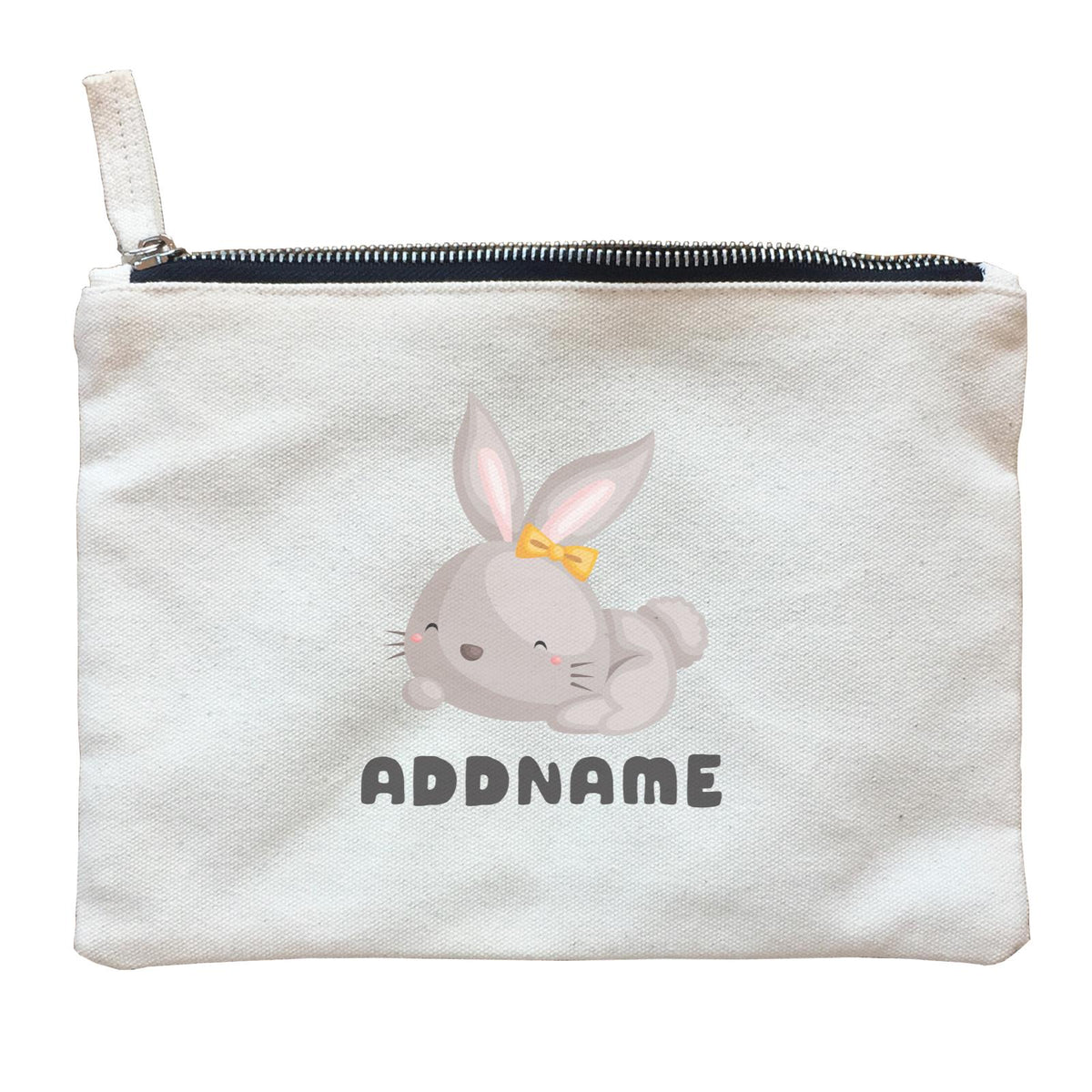 Birthday Friendly Animals Happy Rabbit Wearing Ribbon Addname Zipper Pouch