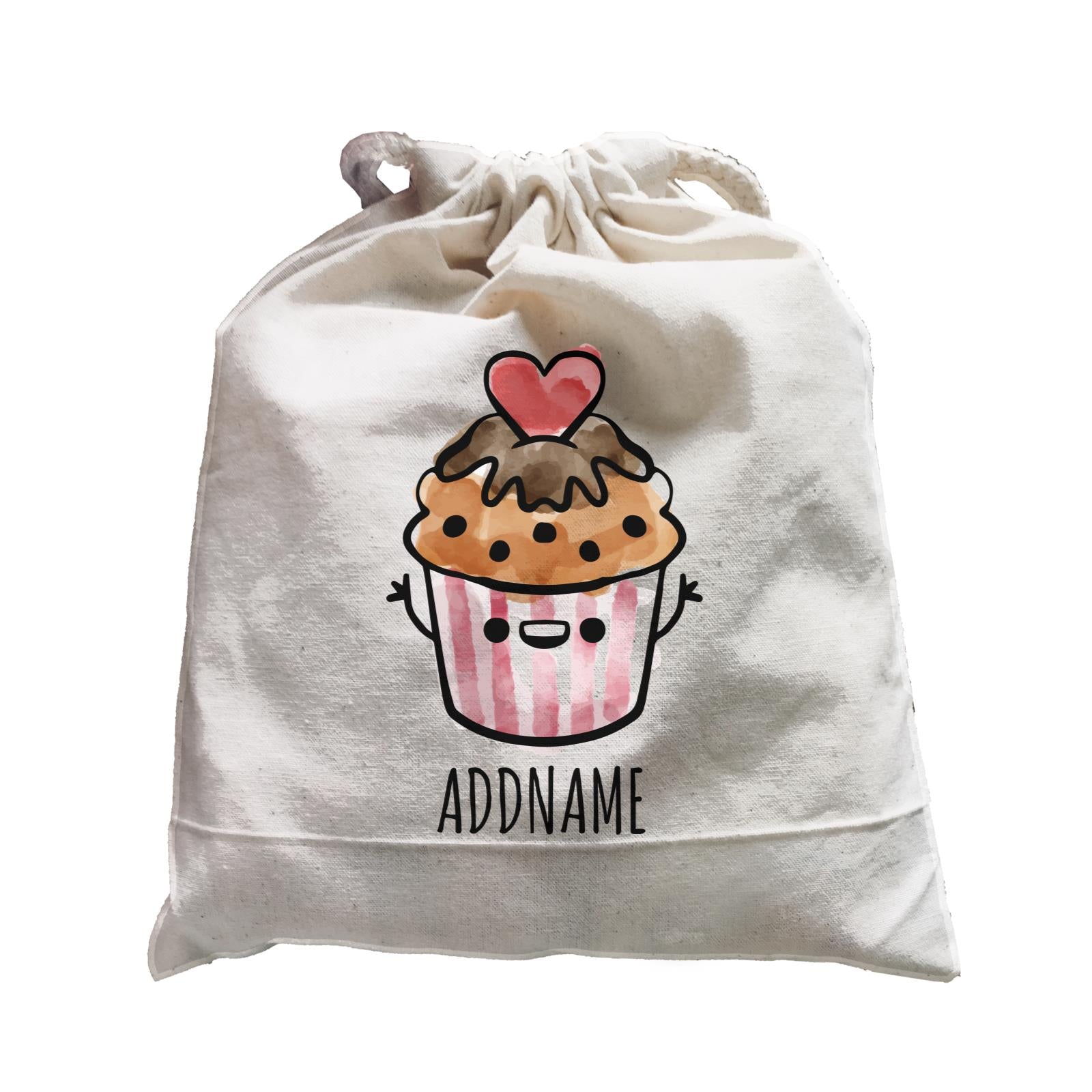 Watercolour Cartoon Cupcake White Satchel