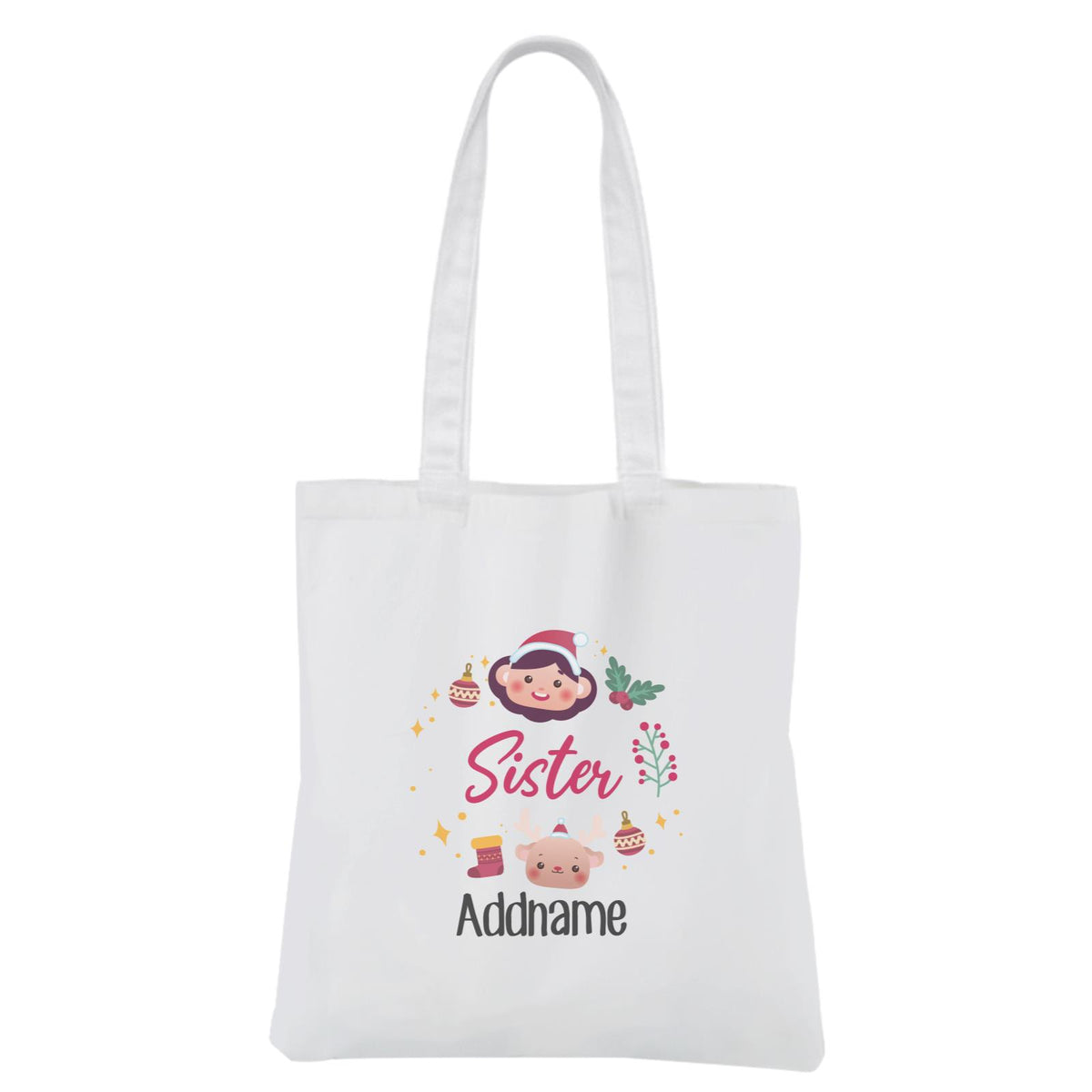 Christmas Cute Wreath Sister White Canvas Bag